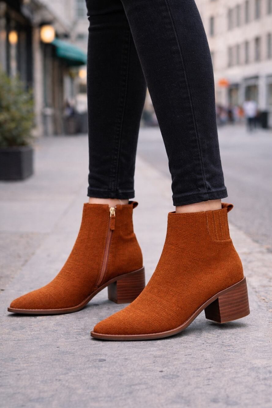 Kelsi Dagger Brooklyn New Milly Pointed Toe Caramel Block Heel Bootie Size 6